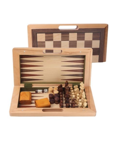 Детские настольные игры GSE Games & Sports Expert 3-in-1 Wooden Folding Chess, Checkers and Backgammon Board Game, от 6 лет