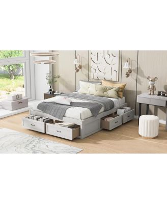 Queen Size Platform Bed with 6 Storage Drawers