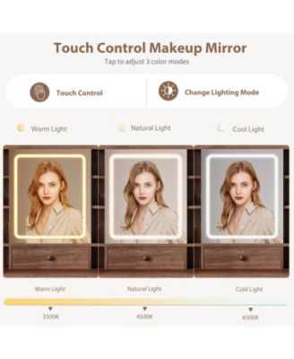 47 Inch Wide 8 Shelves Makeup Vanity Desk and Chair comes Mirror and Lights for Bedrooms, Apartments, Easy to Assemble