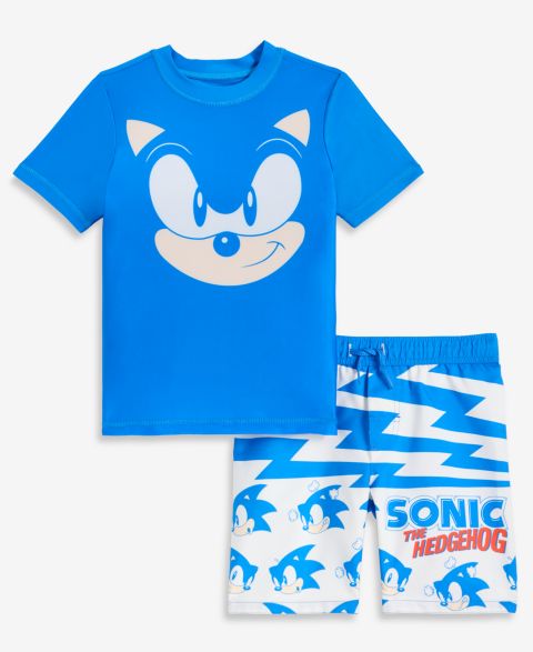 Купальники Sonic Boys' 4-6X Short Sleeve Rashguard & Mesh-Lined Trunks, 2-Piece Swim Set