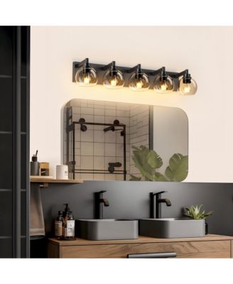 Bathroom Light Fixtures Over Mirror 5-Lights Vanity Light with Clear Globe Glass Shade Black Wall Sconce Vanity Lighting (Bulbs Not Included