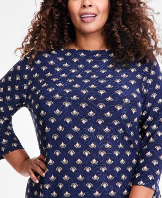 Plus Size Printed Jacquard 3/4-Sleeve Top