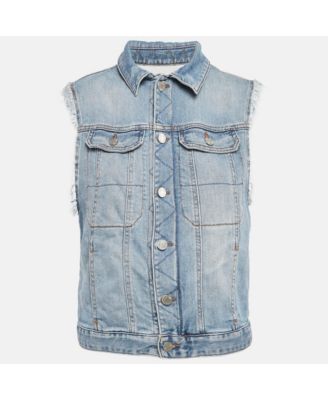 Women's Blue Embroidered Denim Sleeveless Kio Brode Jacket