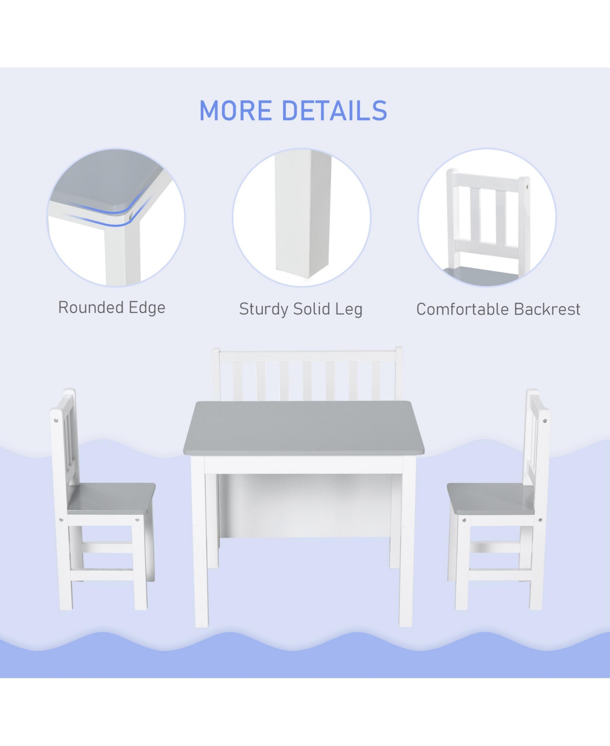 Hongge Kids Table and Chair Set with Storage Bench for Ages Three and Up