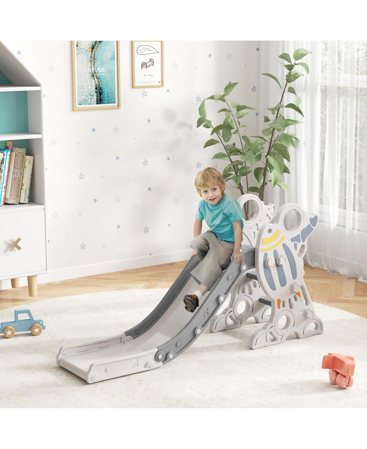 Hongge Kids Indoor Slide with Rocket Theme Non Slip Steps