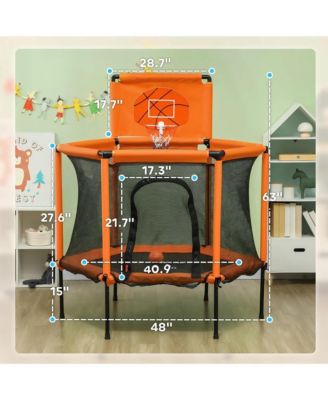 Kids Indoor Trampoline with Enclosure and Basketball Hoop for Ages Three to Six