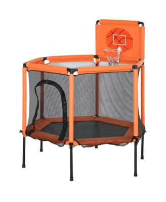 Kids Indoor Trampoline with Enclosure and Basketball Hoop for Ages Three to Six