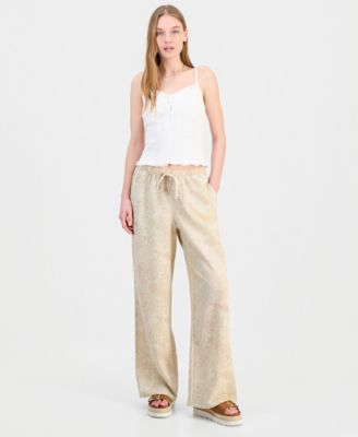 Juniors' Lightweight Printed Wide-Leg Pants