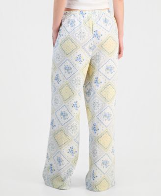 Juniors' Lightweight Printed Wide-Leg Pants