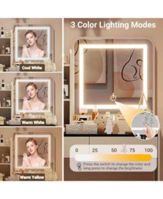 Vanity Desk Mirror Lights and Charging Station Modern Vanity Set for Bedrooms, Apartments, Easy to Assemble
