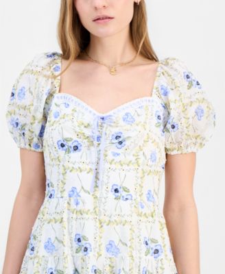 Juniors' Sweetheart-Neck Puff-Sleeve Mini Dress