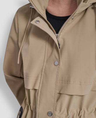 Women's Pleather Trim Anorak Rain Coat