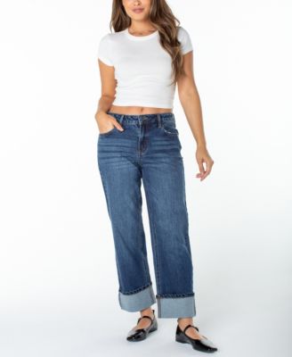 Juniors' Cuffed Straight-Leg Jeans