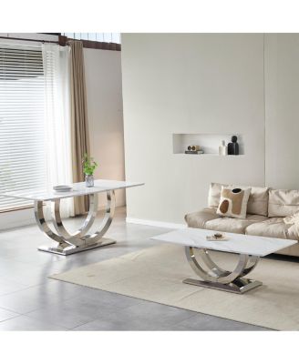 Streamdale 69" Rectangular Dining Table, Modern Simple, Marble & Stainless Steel, Seats 4-6