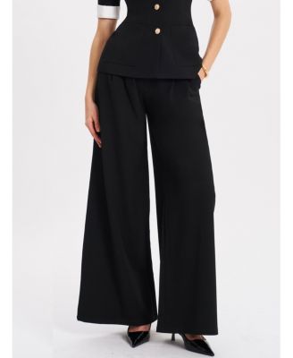 Women's Aleeza Black Wide Leg Suit Pants