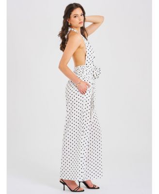 Women's Oriana White Polka Dots Halter Jumpsuit