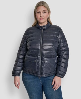 Plus Size Moto Collar Short Packable Coat