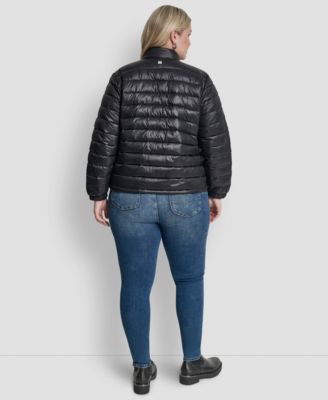 Plus Size Moto Collar Short Packable Coat