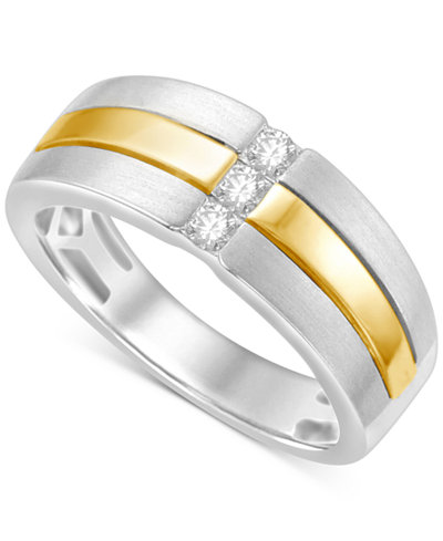 Men's Diamond Two-Tone Ring (1/4 ct. t.w.) in 10k White and Yellow Gold