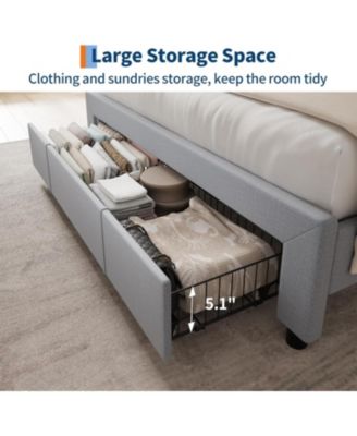  Upholstered Platform Bed Frame with Storage Drawers and Charging Station Headboard, No Box Spring Needed, Easy Assembly