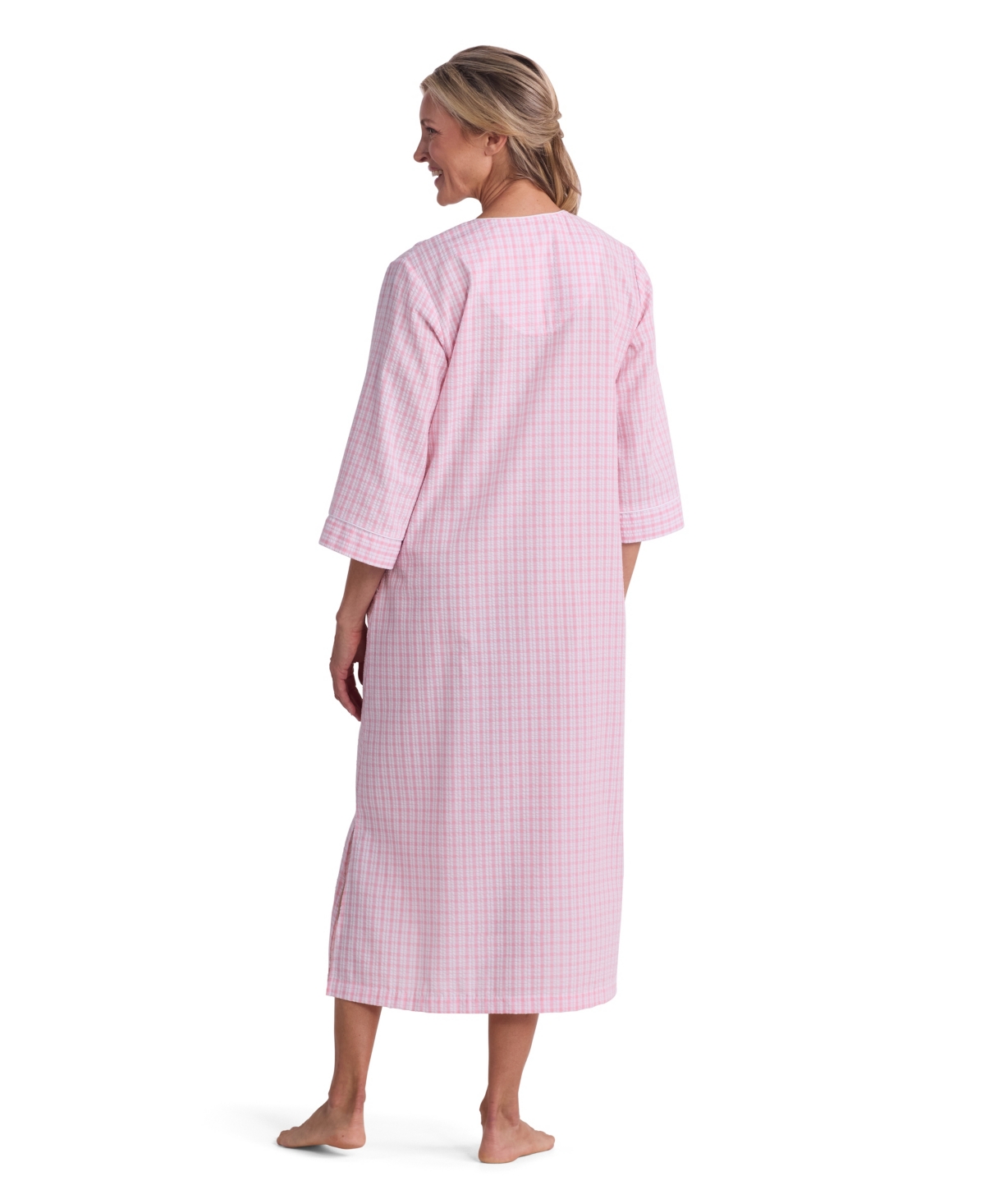 Miss Elaine Women's Window Pane Printed Long Zip Robe
