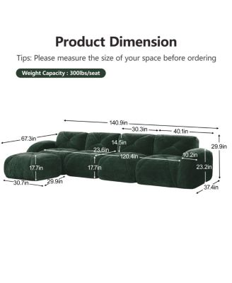 L-shaped Velvet Tufted Sofa with Movable Ottoman