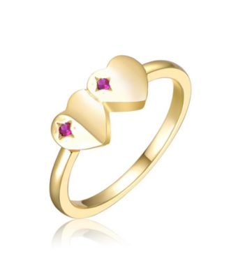 Elegant CZ Double Heart Band Ring in 14K Gold Plated