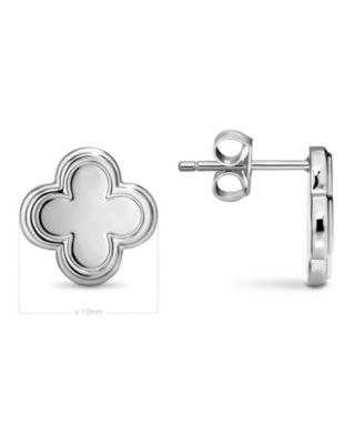 Contour-lined Clover Stud Earrings in Rhodium Plated Sterling Silver