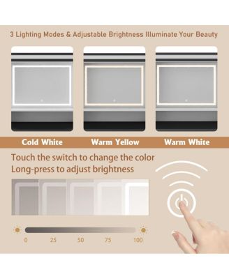 Farmhouse Dressing Table with Lighted Mirror and Drawer