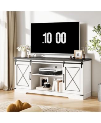 Farmhouse TV Stand for TV up to 65 Inches, Entertainment Center with Sliding Barn Doors and Adjustable Shelf