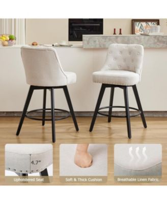 Bar Stools Set of 2, Modern Swivel Counter Height Bar Stools with Back and Wood Legs, Upholstered Barstools for Kitchen Island, 26" H Seat