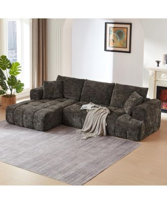 Chenille L-Shape Luxury Sectional Sofa, Minimalist Design, Comfy Sleeper Couch