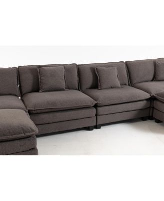 Modern 4-Seat Sectional Sofa with 2 Ottomans & Pillows, 149.61", 2 Colors
