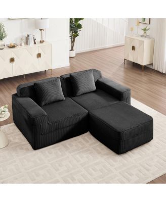 Modular 2 Seat L Shape Sectional Sofa, Cloud Couch with Ottoman