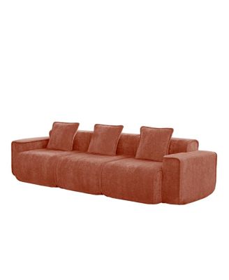  Streamlined Deep Seat Modular 3-Seat Boneless Sofa with French Edge Piping, Red Velvet
