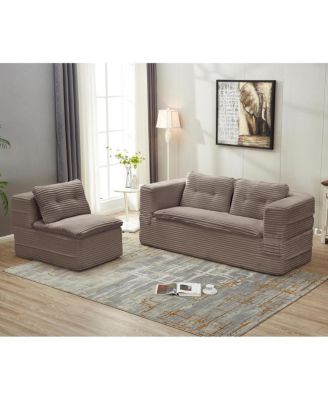 Multi-Functional Corduroy Sectional Sofa Bed with Chaise Lounge, 80" King Size