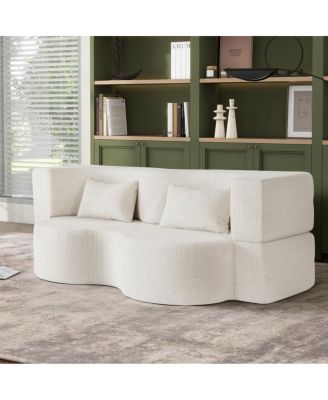  2-in-1 Foldable Sofa Bed, 75 Inch Folding Couch w/ Memory Foam Mattress & 2 Pillows