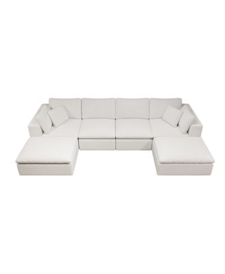 Modular Sectional Sofa, Upholstered Couch, 5PC Free Combination, White