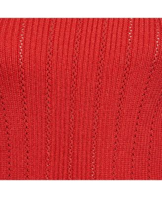 Women's Red Pointelle Knit One-Shoulder Top