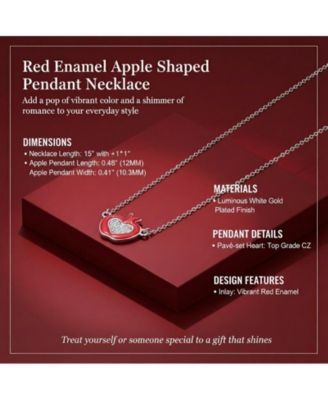 Whimsical Red Enamel Apple Shape Necklace in White Gold Plated