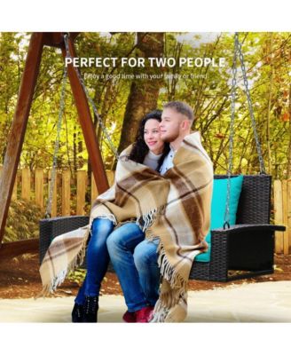 LUCKY ONE 2-Person Wicker Hanging Porch Swing with 2 Back Cushions and 1 Seat Cushion