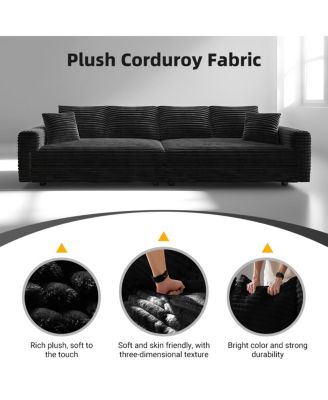 Plush Corduroy 4-Seat Sofa, Modern Comfy Cloud Couch with Soft Pillows