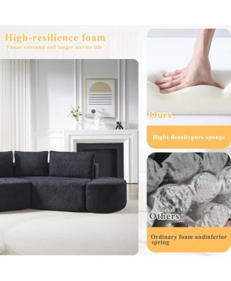 106.3" V-shaped modular sofa set in chenille fabric with pillows & ottomans