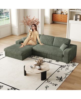 Modern Corduroy Modular Sofa, Recliner Seat, 2-in-1 L-Shaped Sofa with Pillows