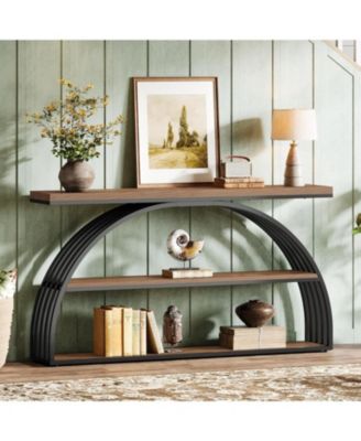 63-Inch Console Table for Entryway, Farmhouse Entryway Table with Arched Frame, 3-Tier Industrial Sofa Console Behind The Couch