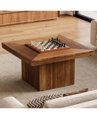 Solid Wood Coffee Table for Living Room, 35.43" Mid Century Modern Square Center Cocktail Table, Farmhouse Accent Tea Cocktail