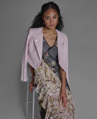 Women's Crewneck Textured Cropped Moto Jacket