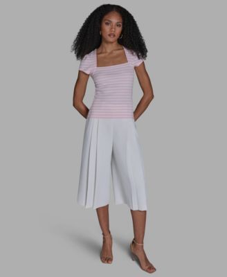 Women's Short-Sleeve Square Neck Striped Top