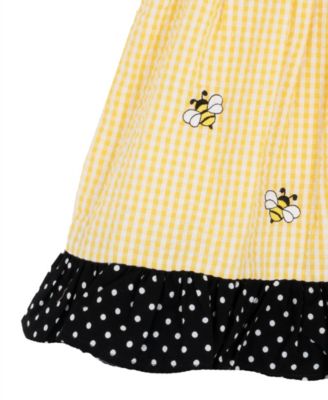 Baby Girls' Yellow Bee Schiffli Sleeveless Dress and Panty, 2-Piece Set