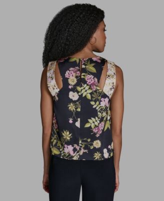 Women's V-Neck Sleeveless Mix Print Top